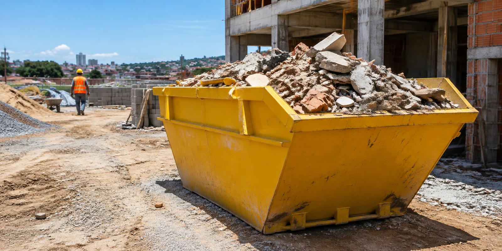 Caçamba de entulho em obra